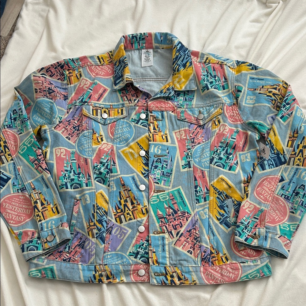 Disney Multicolor Graphic Fabric oversize denim jacket “nwt”SZ: L
